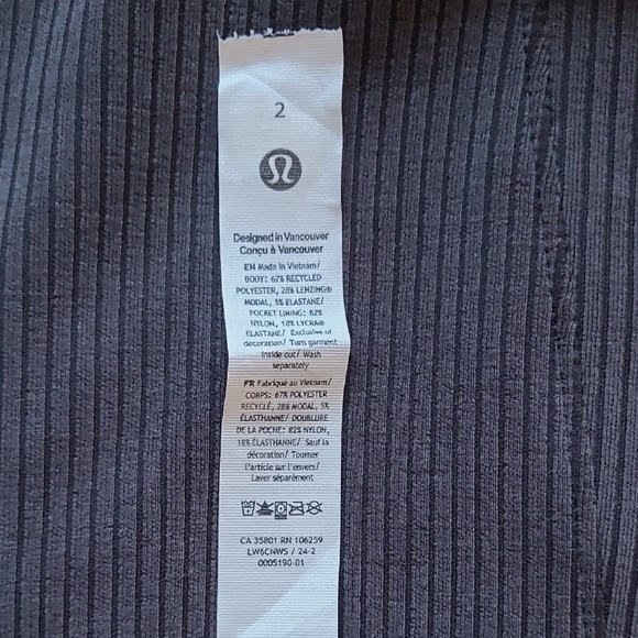 SZ2 Lululemon Ribbed Softstreme Zip-Leg High-Rise Cropped Pant 25" - Picture 11 of 11